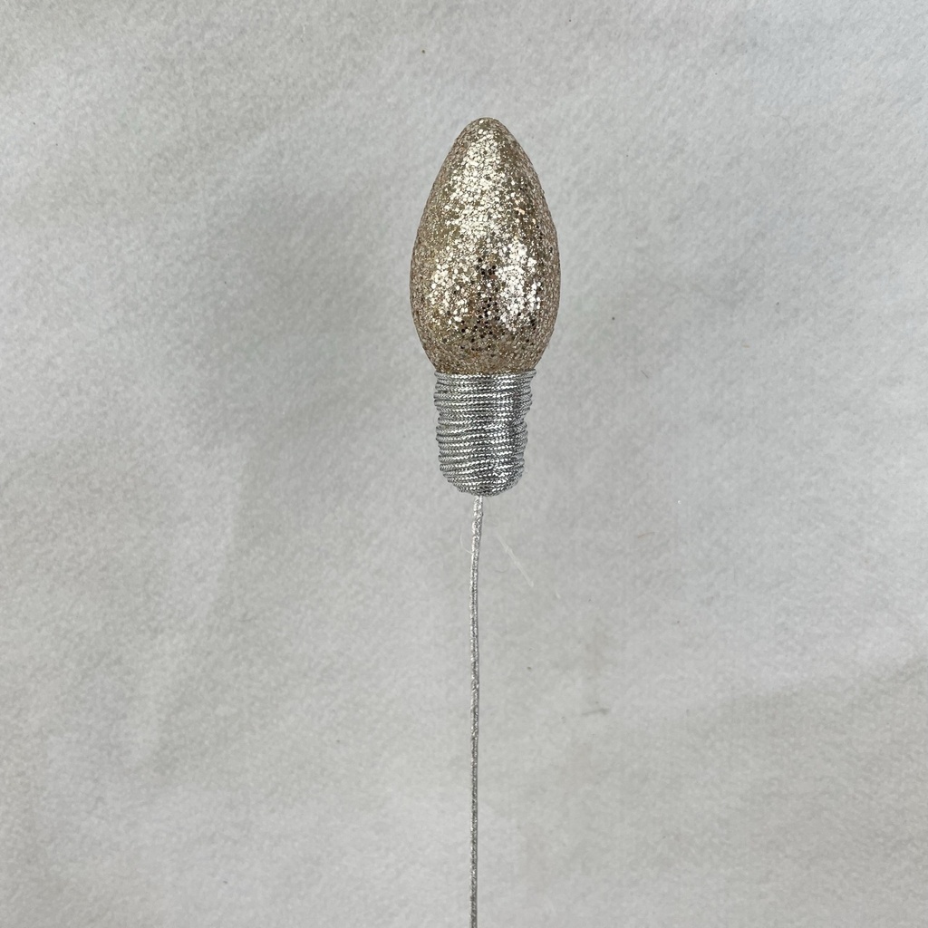 18" GLITTER LIGHTBULB PICK 4.5" BULB CHAMPAGNE