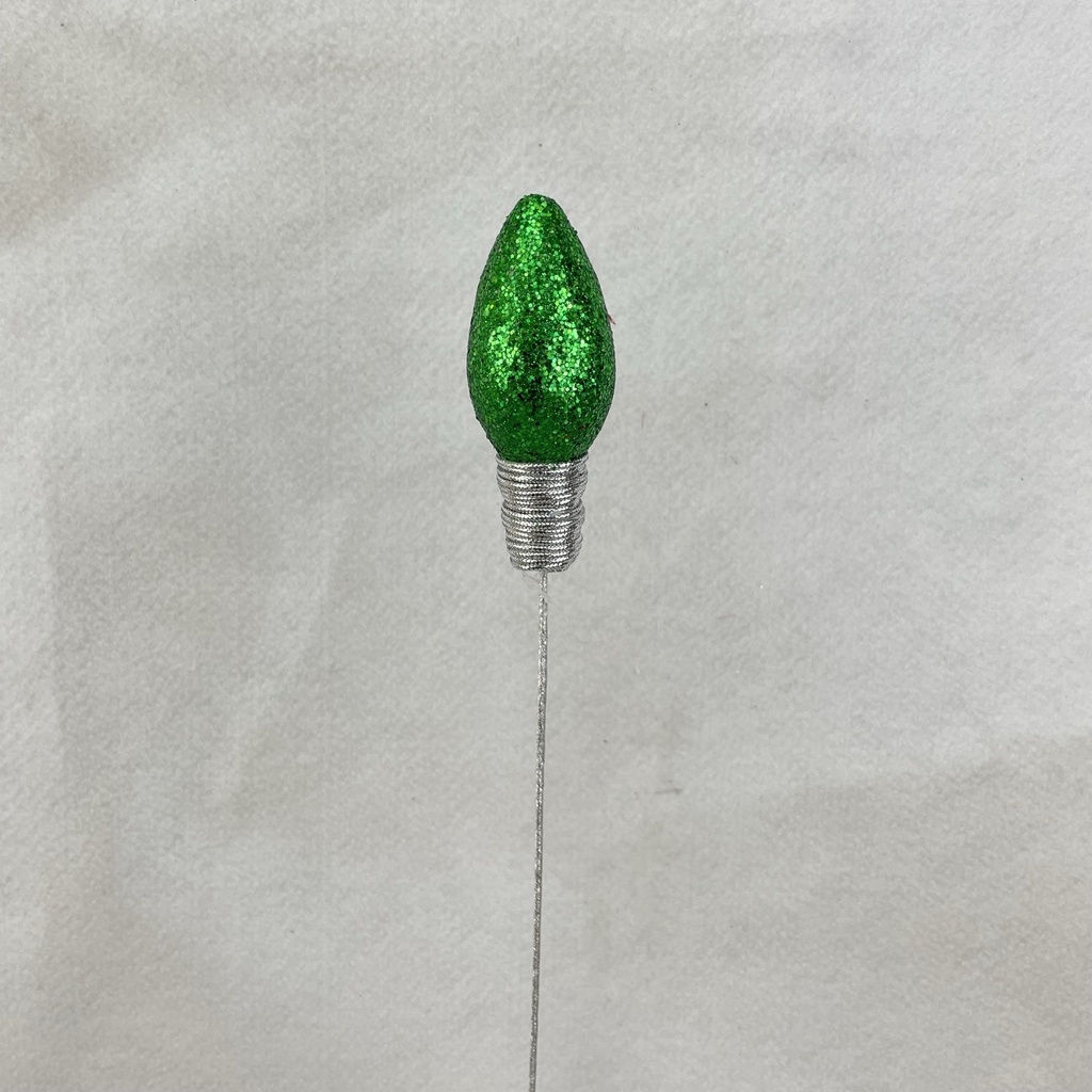18" GLITTER LIGHTBULB PICK 4.5" BULB DARK GREEN