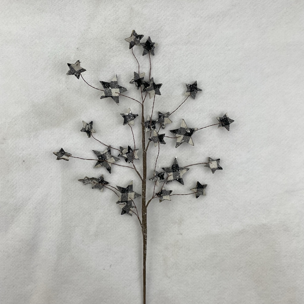 28&quot; PLAID STAR SPRAY W/ SNOW BLACK AND WHITE