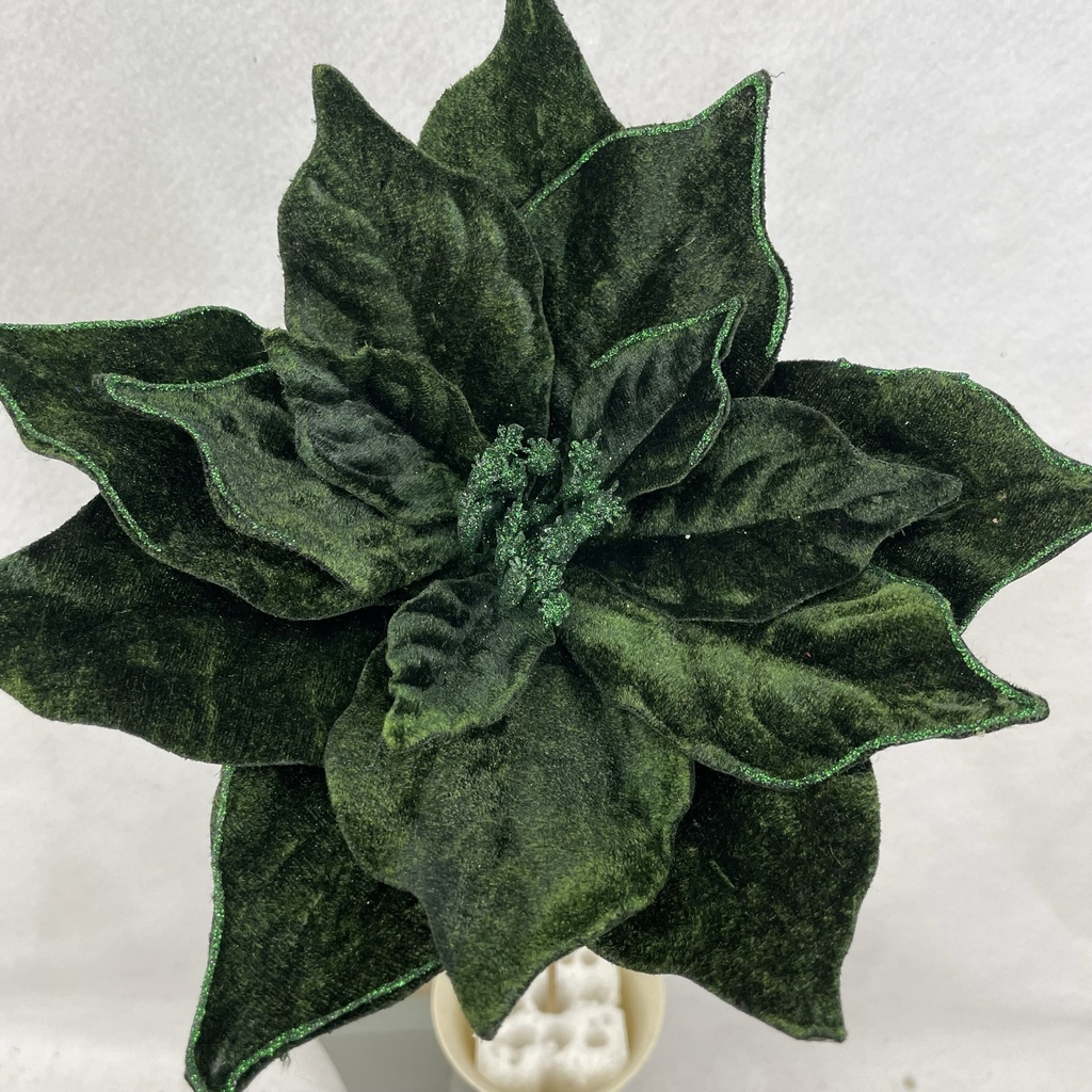 20" VELVET POINSETTIA PICK 10" dia DARK GREEN