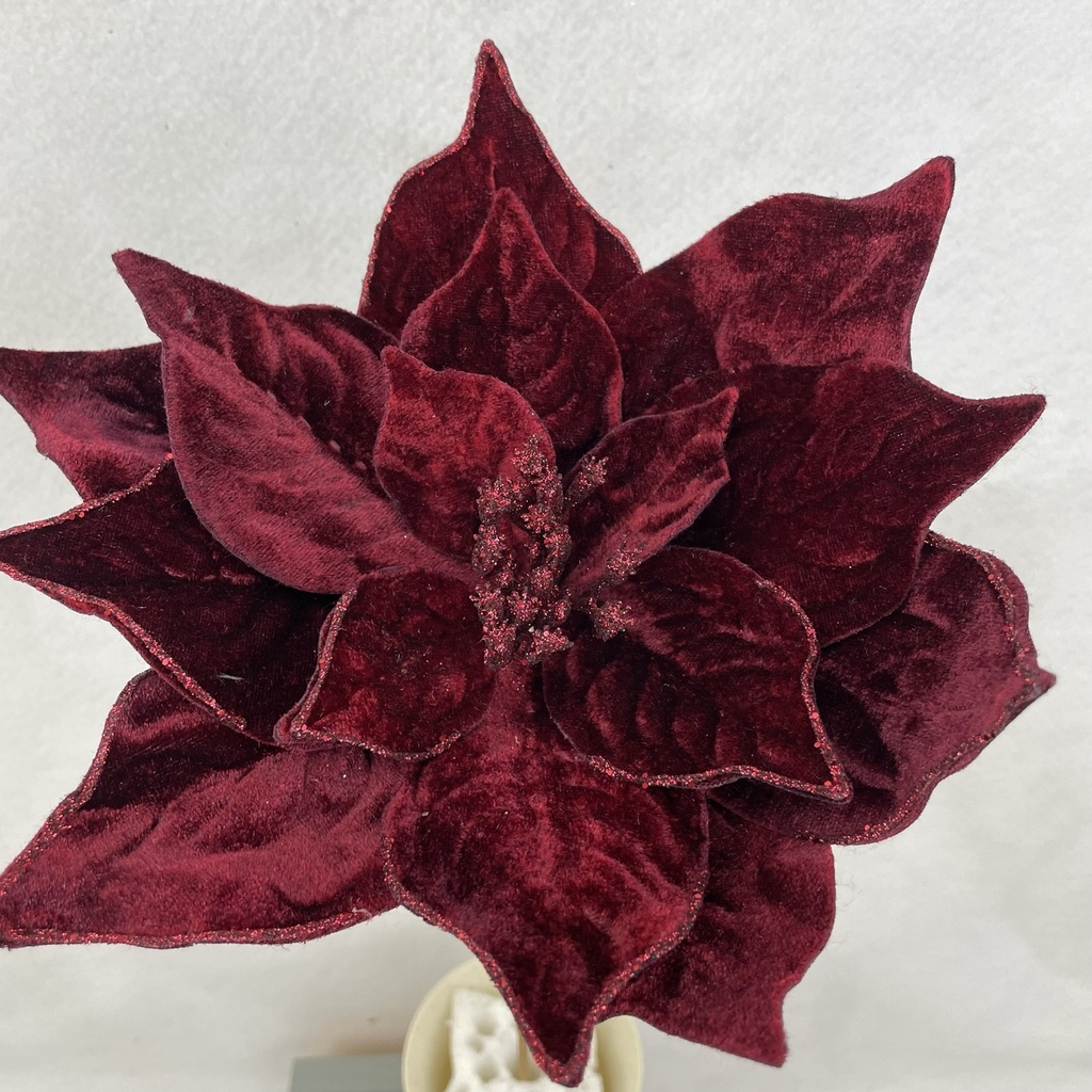 [XA2143-BUR] 20" VELVET POINSETTIA PICK 10" dia BURGUNDY