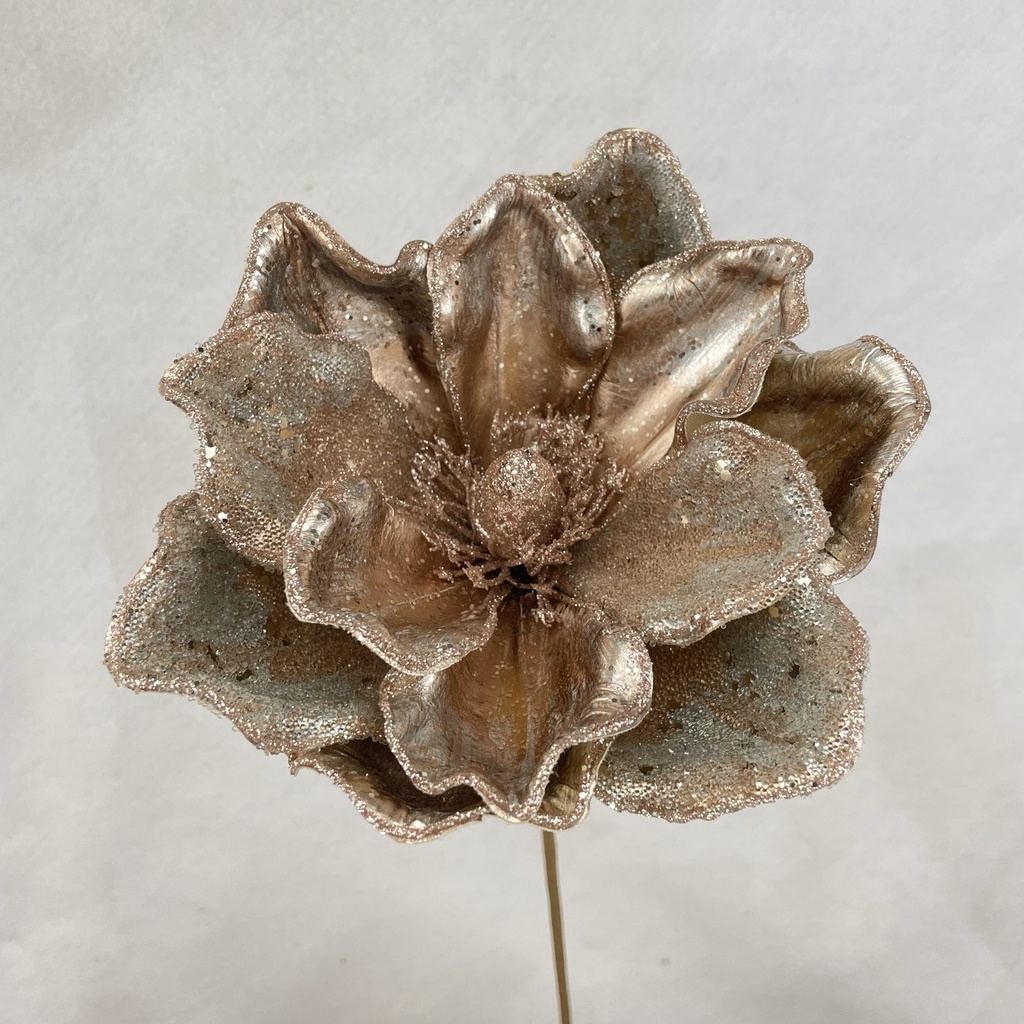 20" GLITZY AND METALLIC MAGNOLIA BLOOM 8" dia ROSE GOLD/PLATINUM
