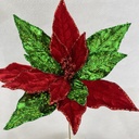 20" VELVET AND GLITTER POINSETTIA 12" dia RED/GREEN