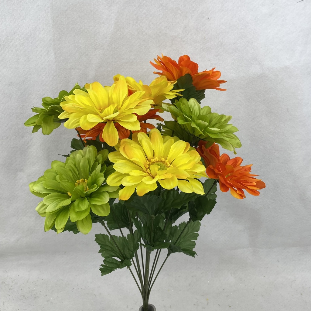 18" GERBERA BUSH X12 YELLOW/GREEN/ORANGE