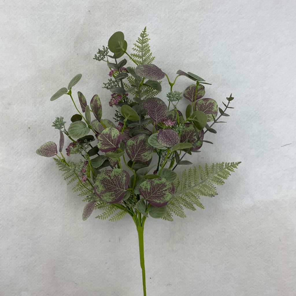 [SA3016] 25" EUCALYPTUS & MIXED FOLIAGE BUSH W/ FERNS PURPLE/GREEN