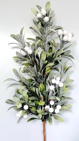 24" MISTLETOE LEAF & GLITTER BERRY SPRAY