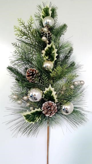 [XB4307-CHA] 24" PINE SPRAY W/ BALL, CONES, & HOLLY CHAMPAGNE