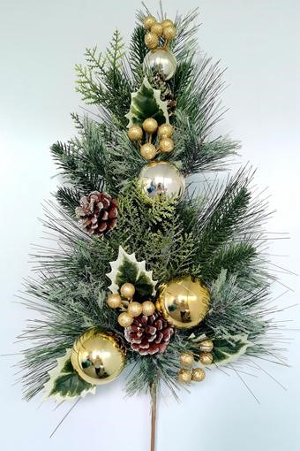 [XB4307-GLD] 24" PINE SPRAY W/ BALL, CONES, & HOLLY GOLD