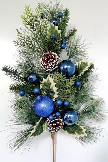 [XB4308] 24" PINE SPRAY W/ BALL, BERRIES & CONES BLUE