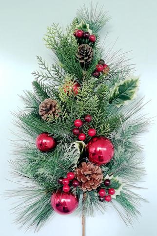 24" PINE SPRAY W/ BALL, BERRIES & CONES RED