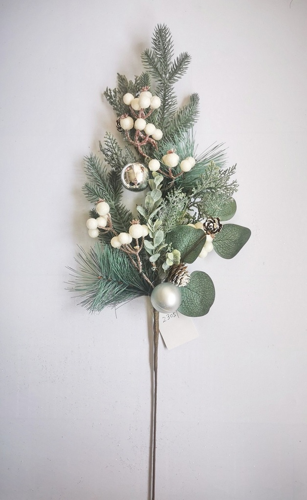 23.5" PINE/EUCALYPTUS SPRAY W/ CONES & WHITE BERRIES