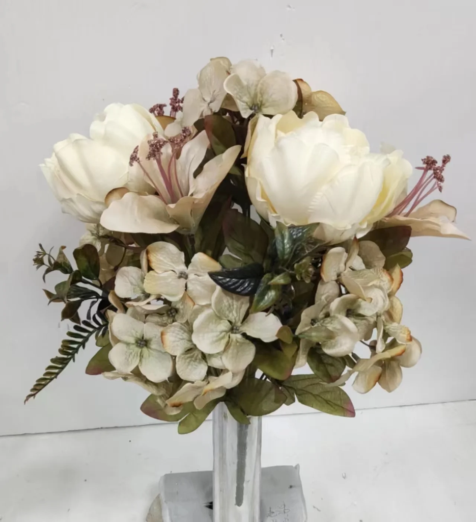 17" PEONY/HYDRANGEA/LILY BUSH X14 CREAM/BEIGE