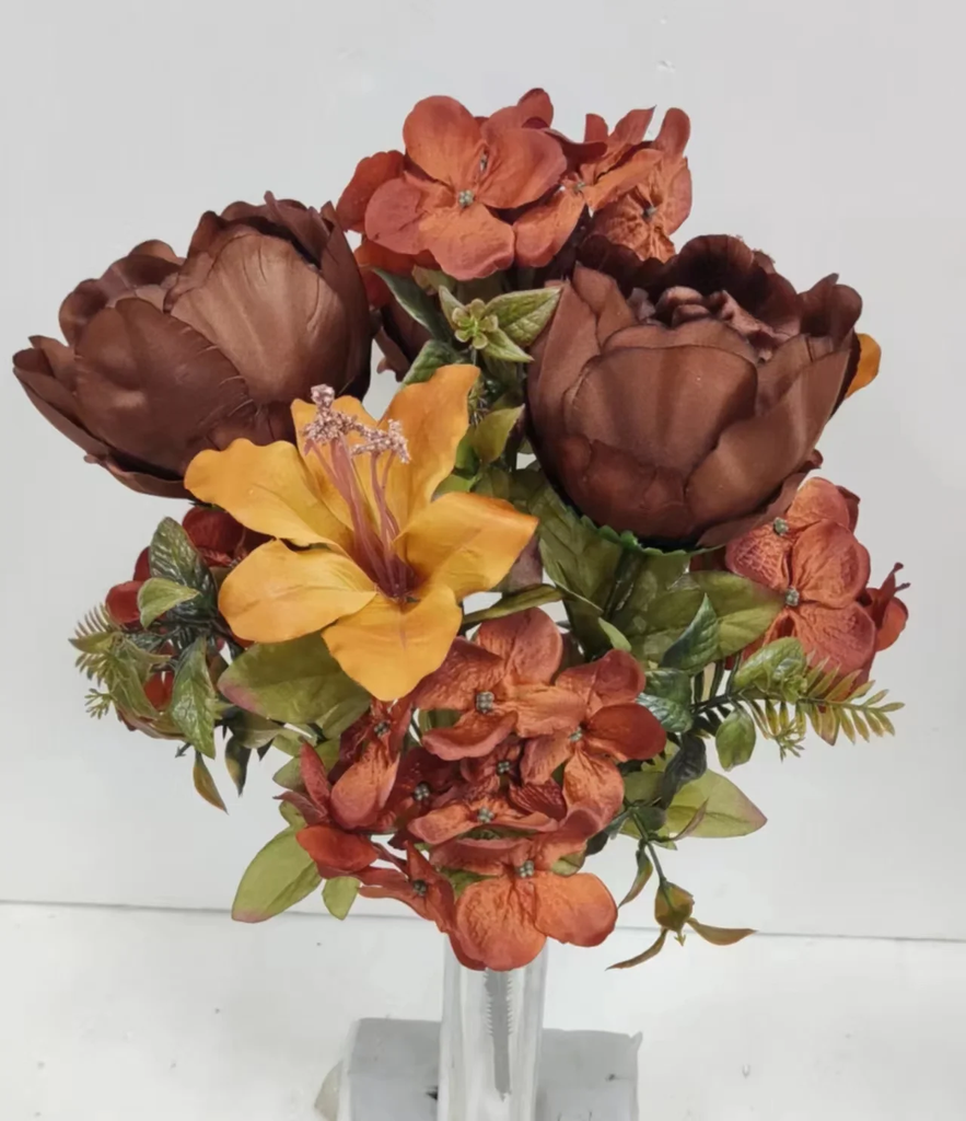 17" PEONY/HYDRANGEA/LILY BUSH X14 CHOCOLATE
