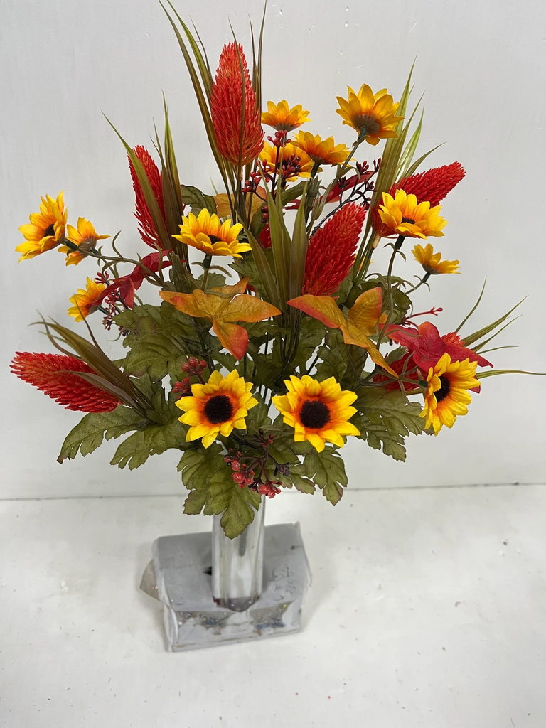 17" MINI SUNFLOWER & MIXED FOLIAGE BUSH X14 ORANGE/YELLOW