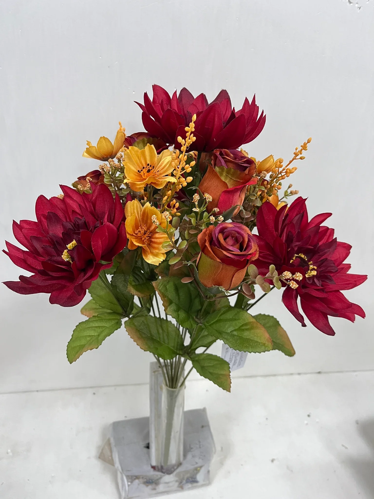 20" DAHLIA/ROSE MIXED BUSH X14 BURGUNDY/GOLD