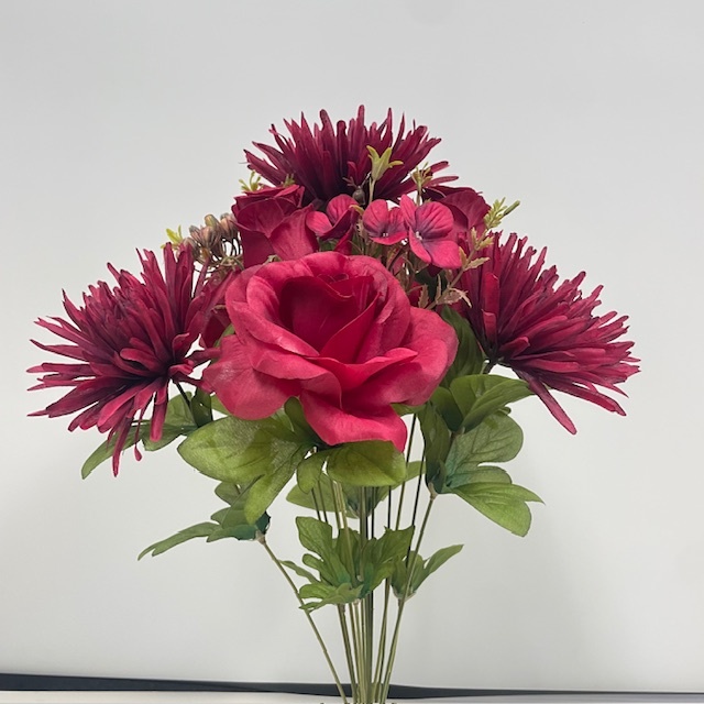 [STF4908-BUR] 20" FUJI MUM & ROSE BUSH X14 BURGUNDY