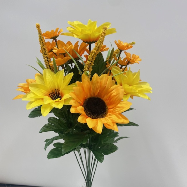 [STF4909-GYL] 21" SUNFLOWER & DAHLIA BUSH X14 GOLDEN YELLOW