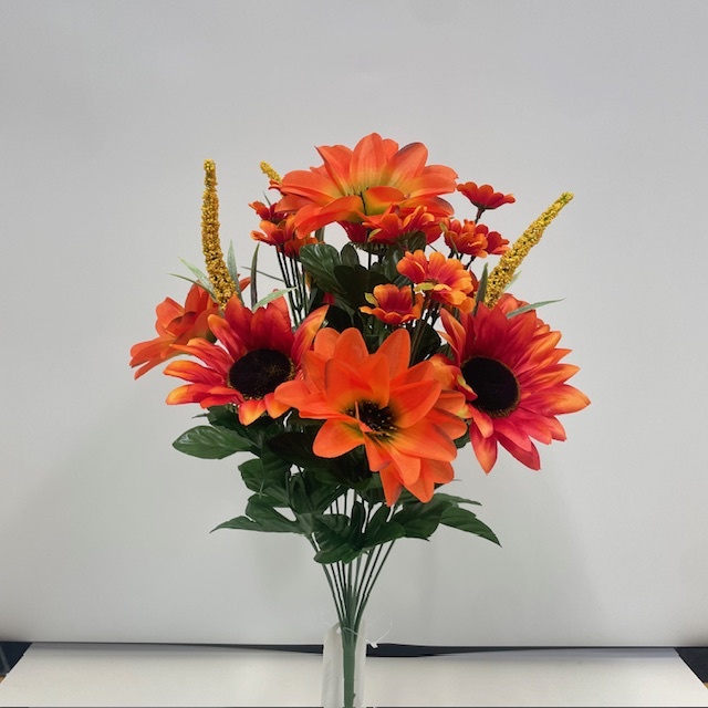 [STF4909-ORG] 21" SUNFLOWER & DAHLIA BUSH X14 ORANGE