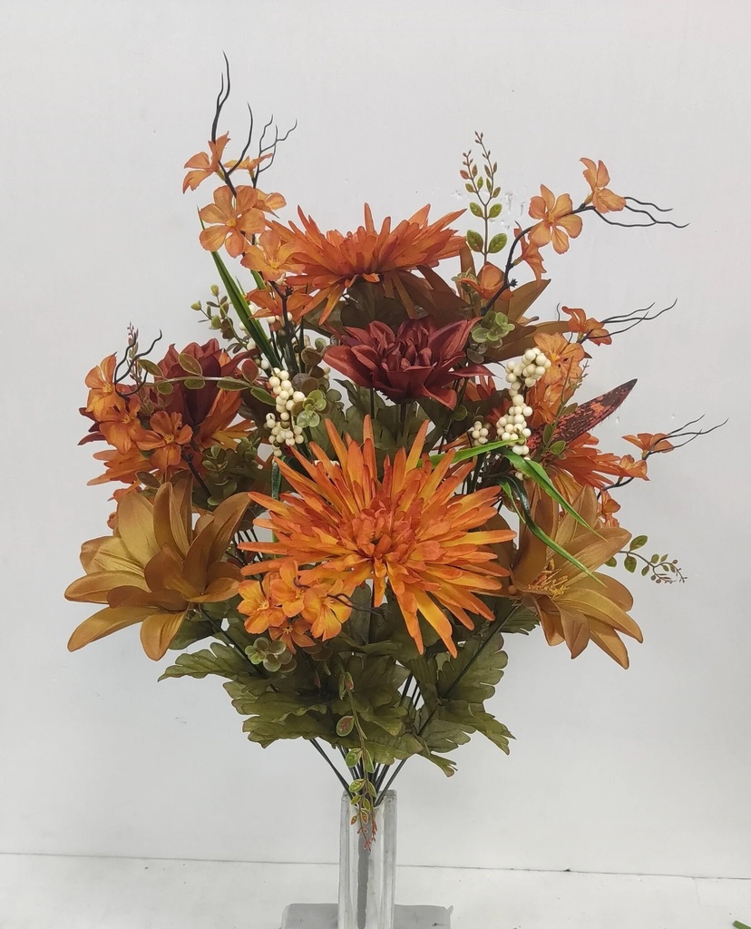 23" LILY/MUM/DAHLIA BUSH W/BERRIES X24 RUST/ORANGE