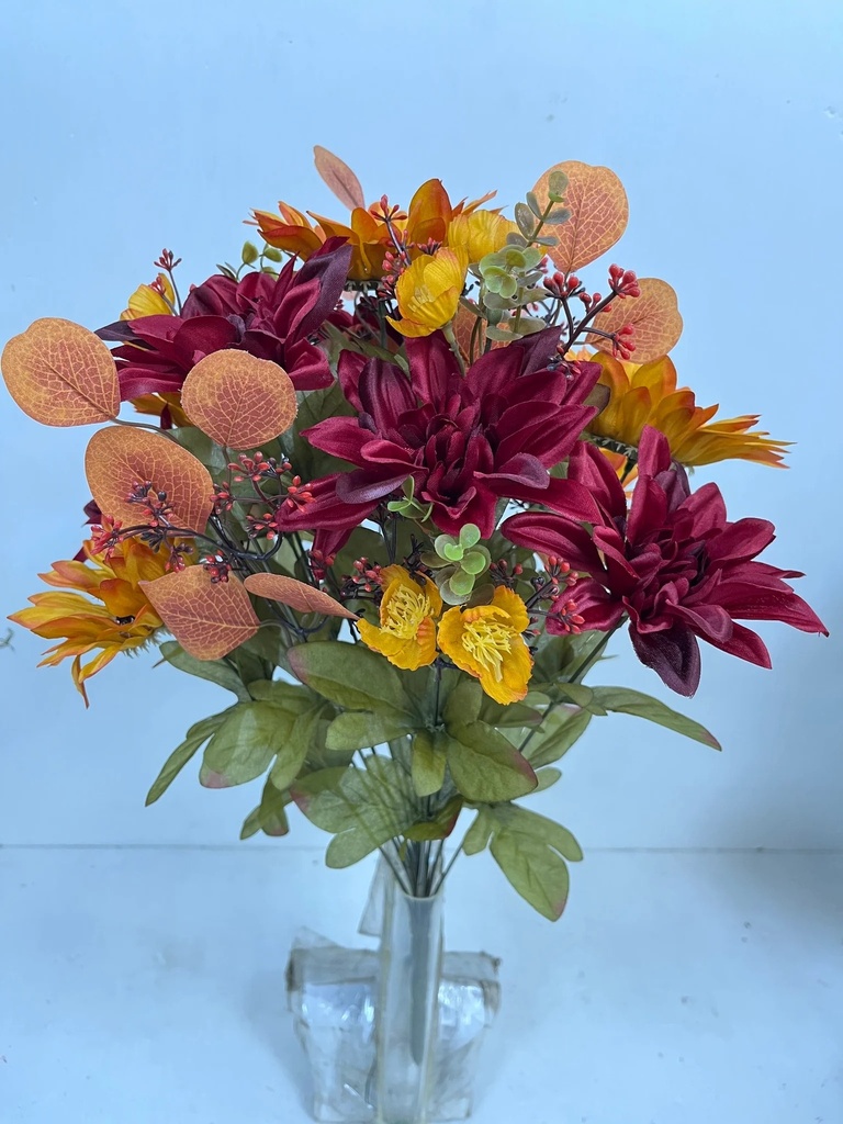 21" DAHLIA & SUNFLOWER BUSH W/FOLIAGE X18 BURGUNDY/GOLD