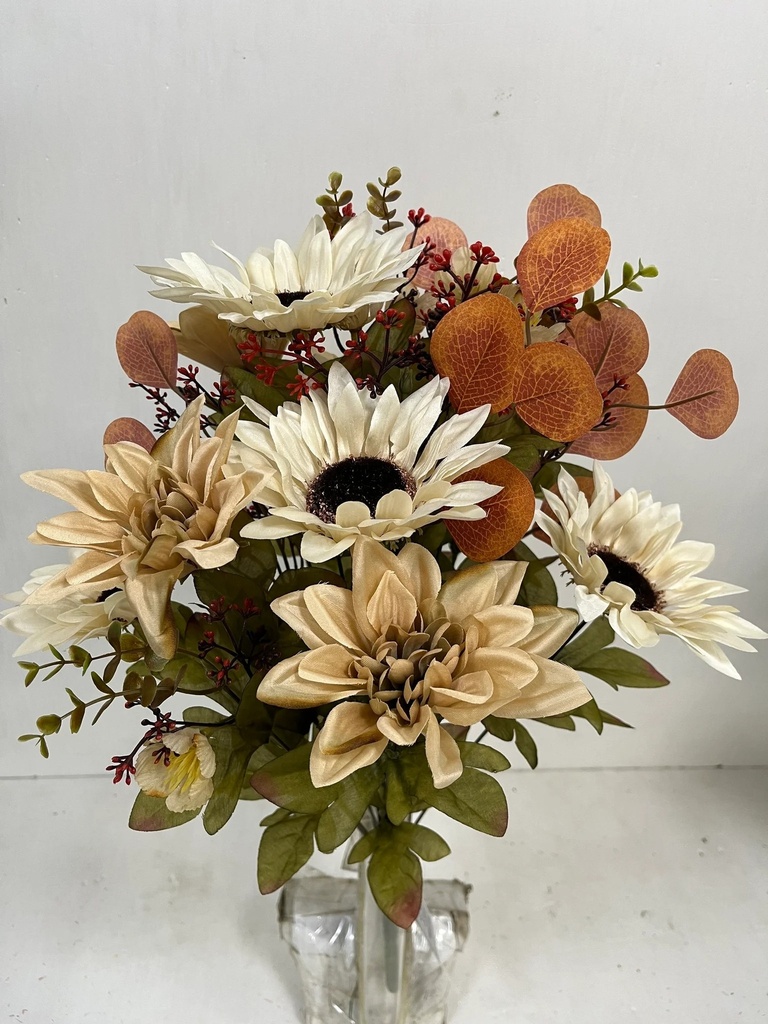 21" DAHLIA & SUNFLOWER BUSH W/FOLIAGE X18 CREAM