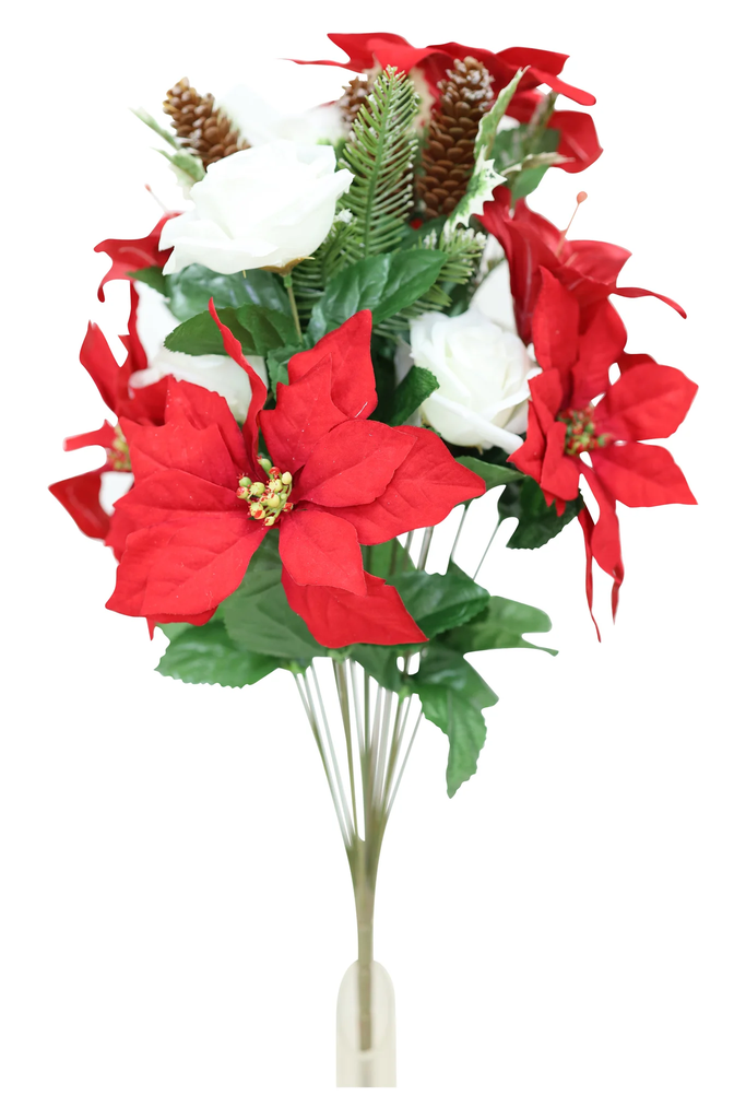 22" POINSETTIA/ROSE/LILY BUSH W/CONES X18