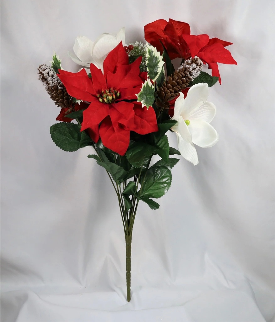 20" POINSETTIA/MAGNOLIA BUSH W/CONES & HOLLY X14