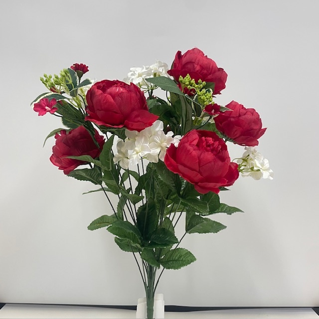 22" PEONY/HYDRANGEA BUSH X18 RED/WHITE