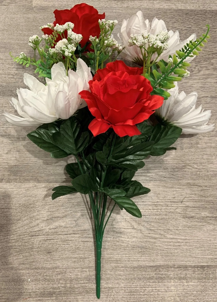18" MUM/ROSE BUD BUSH X12 RED/WHITE