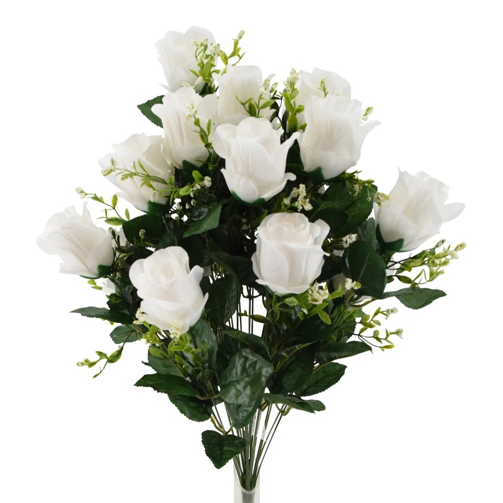 [ST5907-WHT] 25" CLOSED ROSE BUSH X24 WHITE
