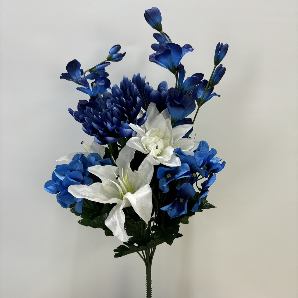 23" MUM/LILY/HYDRANGEA MIXED BUSH X12 BLUE/WHITE
