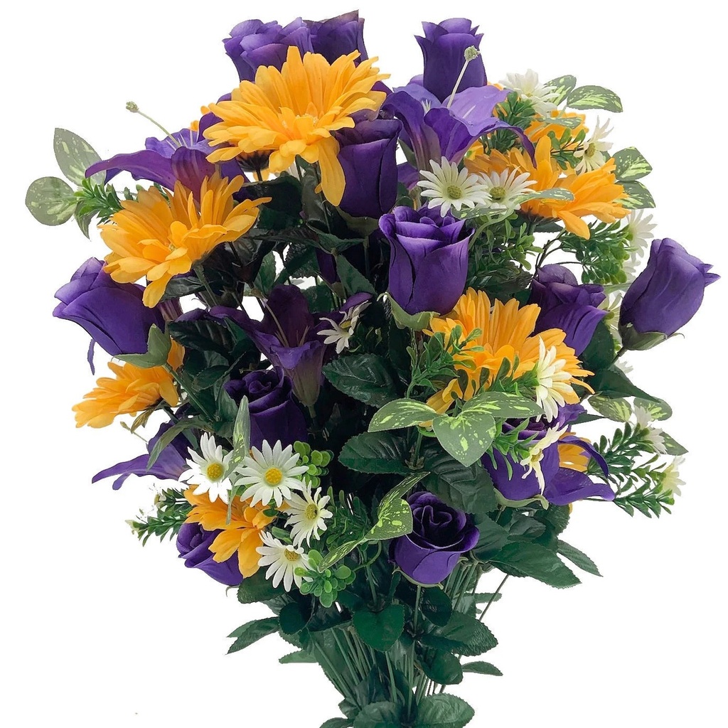 27" LILY/ROSE/GERBERA MIXED BUSH x72 PURPLE/GOLDEN YELLOW

