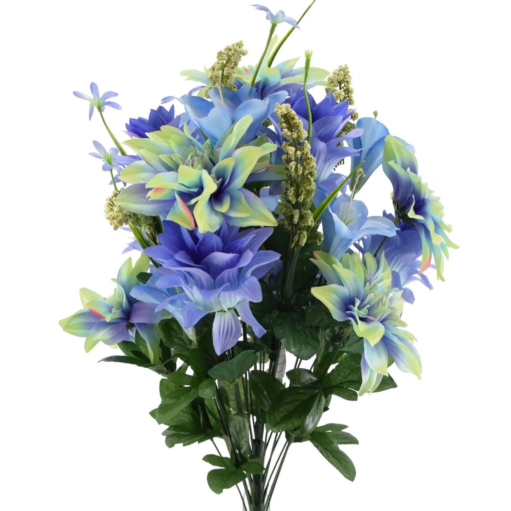 22" DAHLIA/LILY MIXED BUSH x28 BLUE/GREEN
