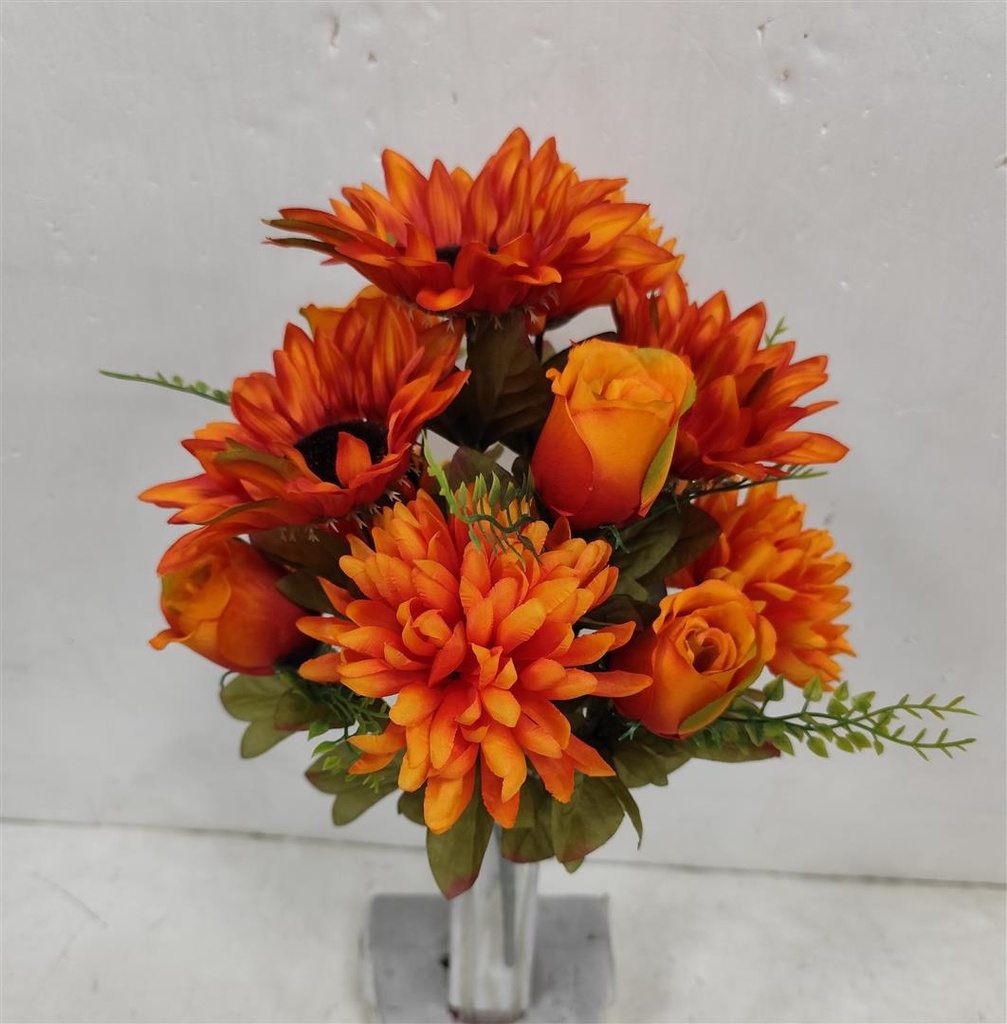 16" MUM/SUNFLOWER/ROSE BUSH X12 ORANGE