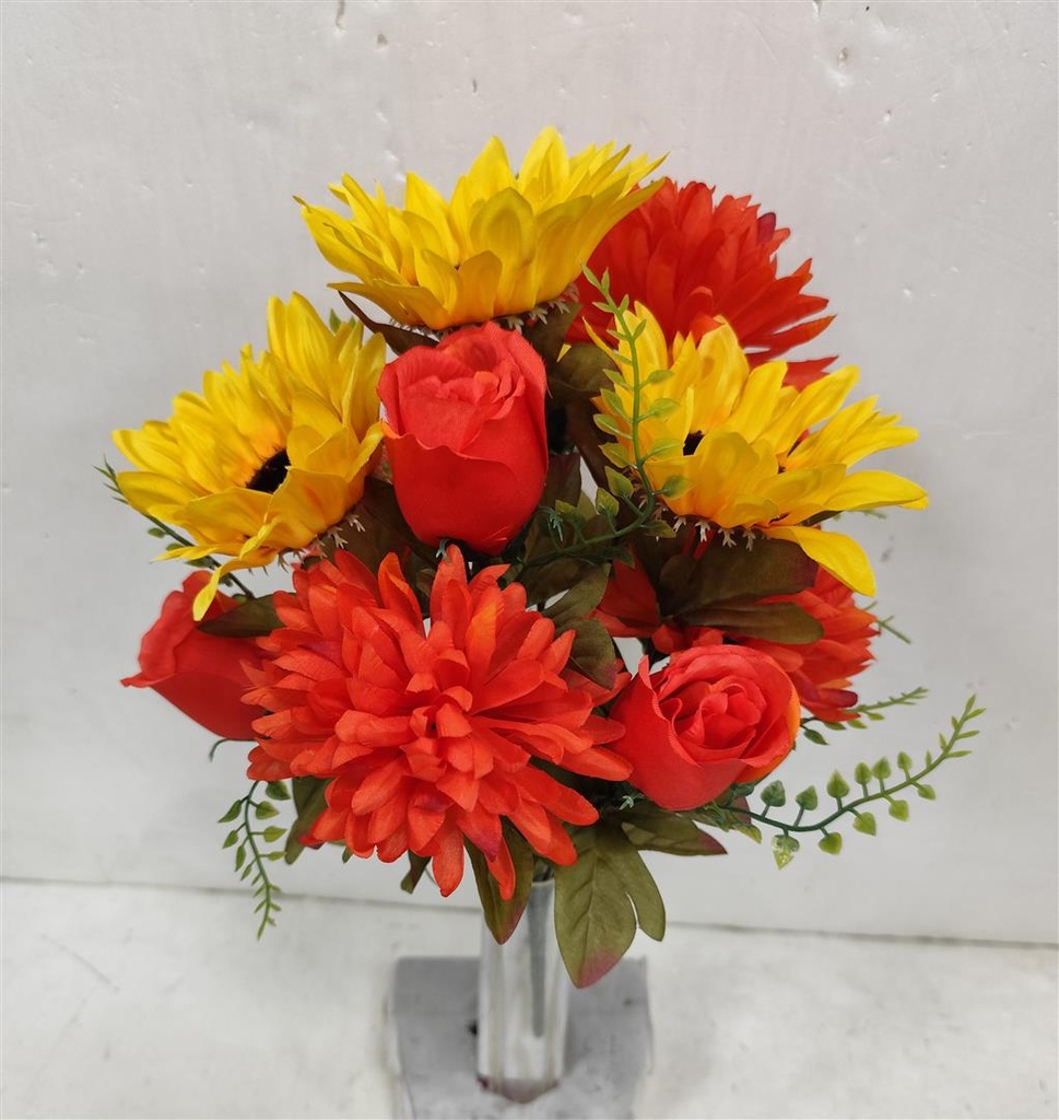 16" MUM/SUNFLOWER/ROSE BUSH X12 ORANGE/GOLD