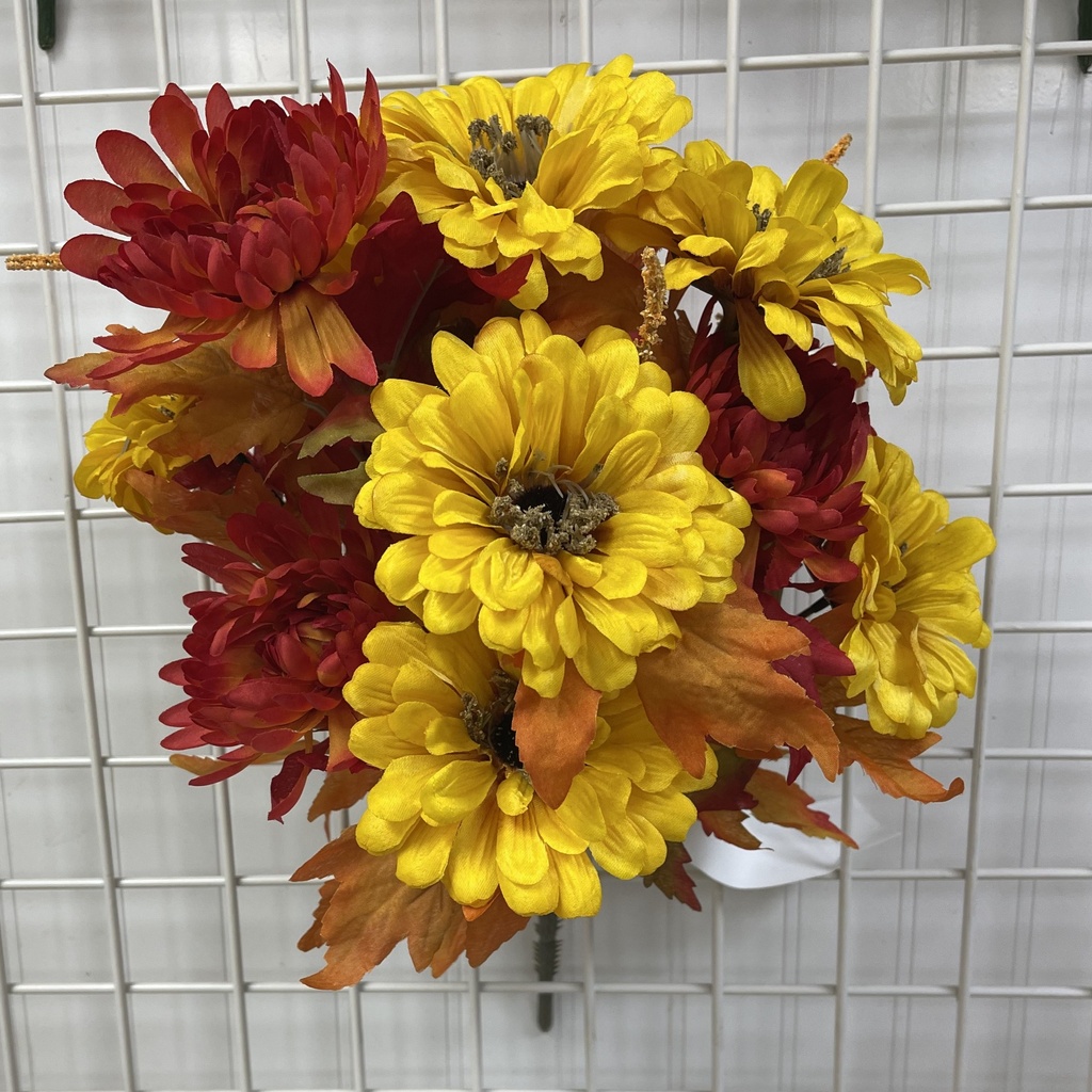 17" MUM/SUNFLOWER/ZINNIA BUSH X14 ORANGE/GOLD
