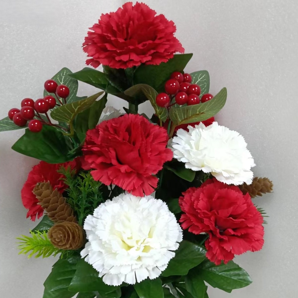20.5" CARNATION BUSH W/PINECONES & BERRIES RED/WHITE