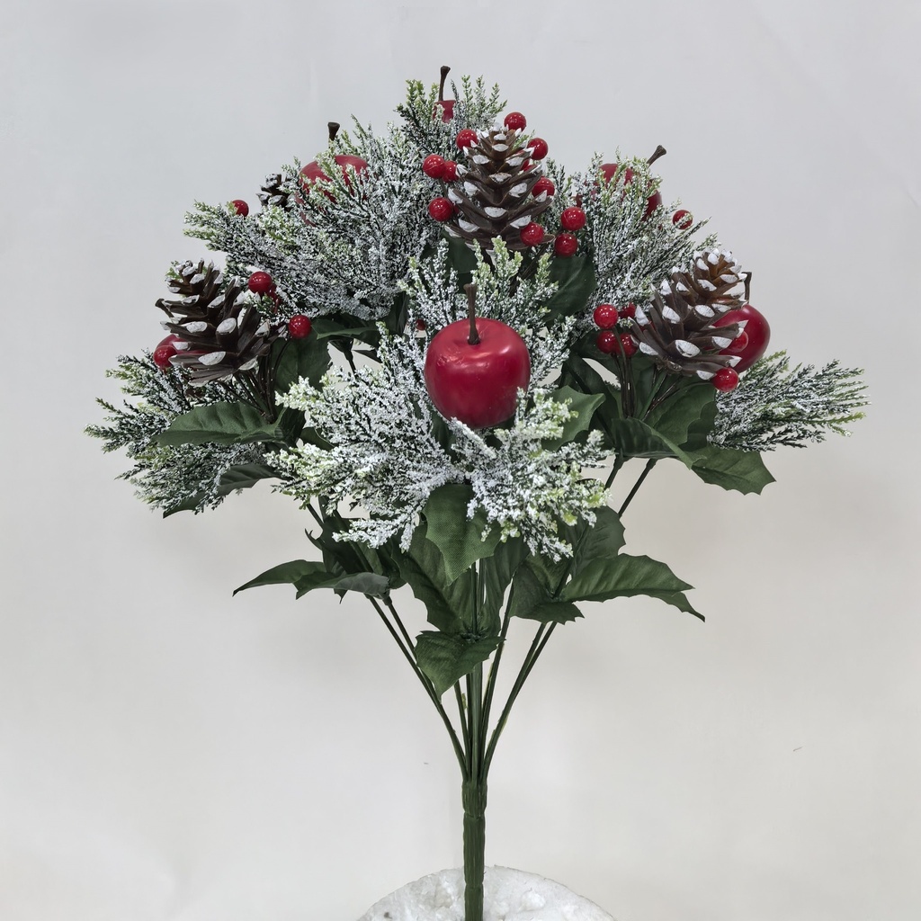 19.5" FLOCKED PINE BUSH X14 W/ CONES/BERRIES/APPLES
