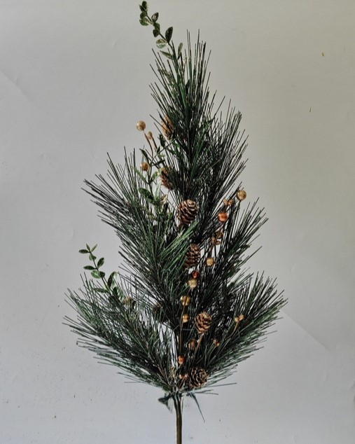 24.5" GLITTER PINE TREE W/ CONES & GOLD BERRIES