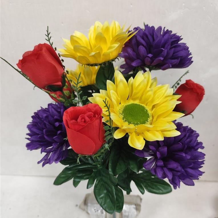 16" MUM/SUNFLOWER/ROSE BUSH X12 RED/YELLOW/PURPLE