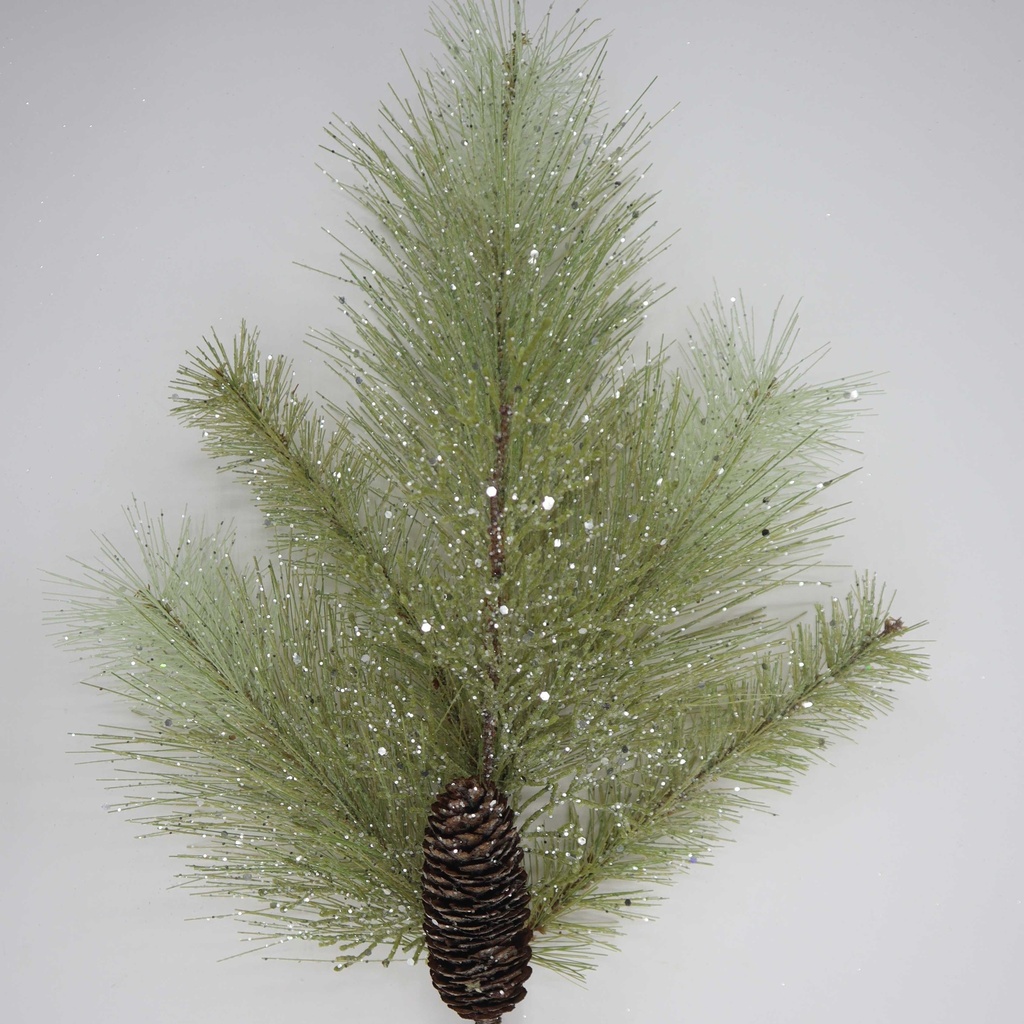 [XB5308] 20" GLITTERED MIXED PINE SPRAY W/ CONE