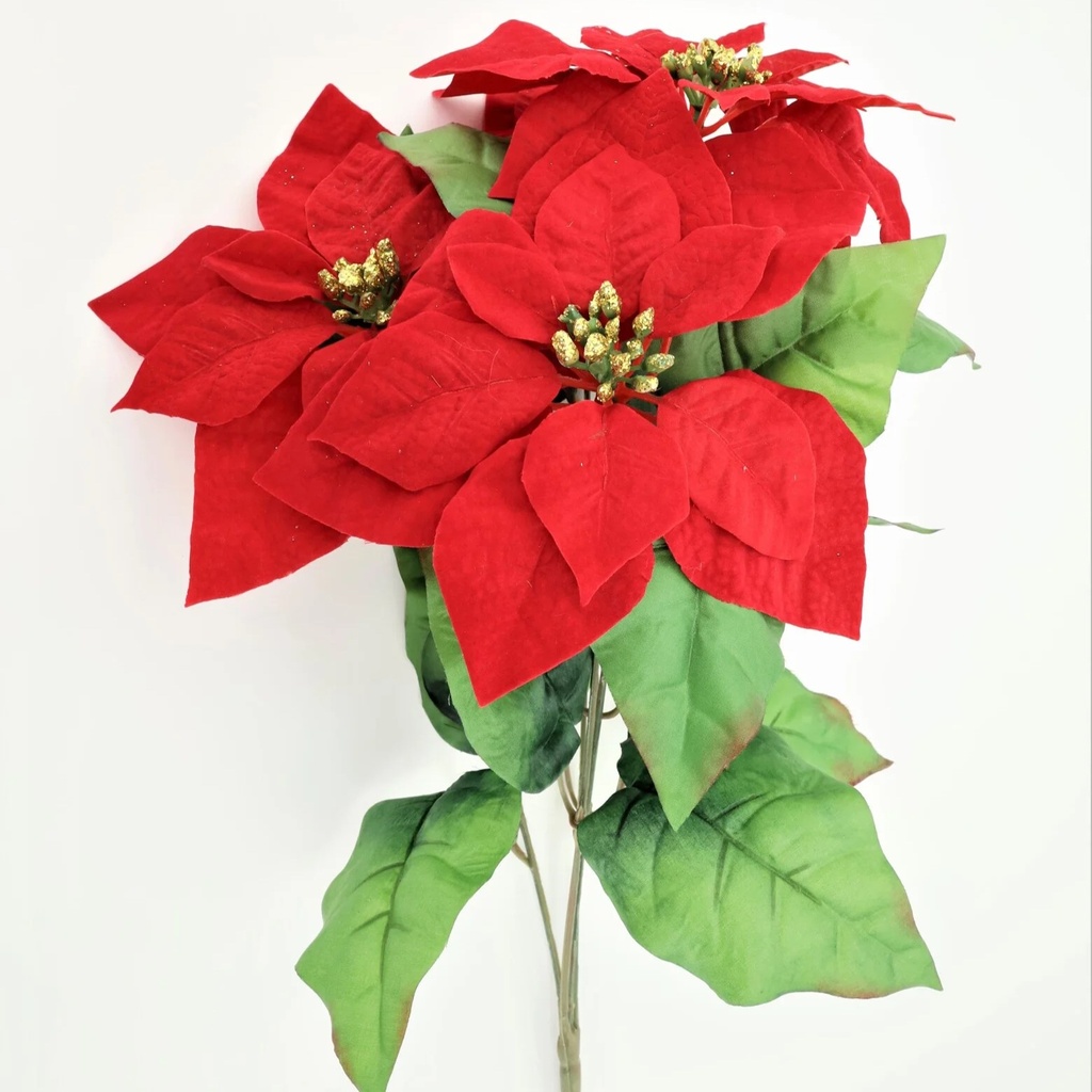 20" POINSETTIA BUSH X4 RED W/GLITTERED CENTER