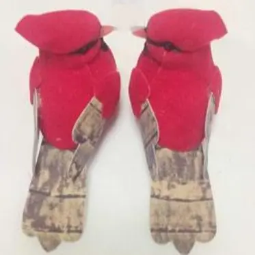 [BN6902] 3" MUSHROOM CARDINAL W/ BIRCH WING/TAIL ON CLIP