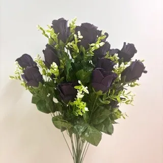 [ST5907-DKP] 25" CLOSED ROSE BUSH X24 DARK PURPLE