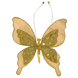 [B1472-GRN] 6" GREEN GLITTER SEQUIN BUTTERFLY WITH CLIP
