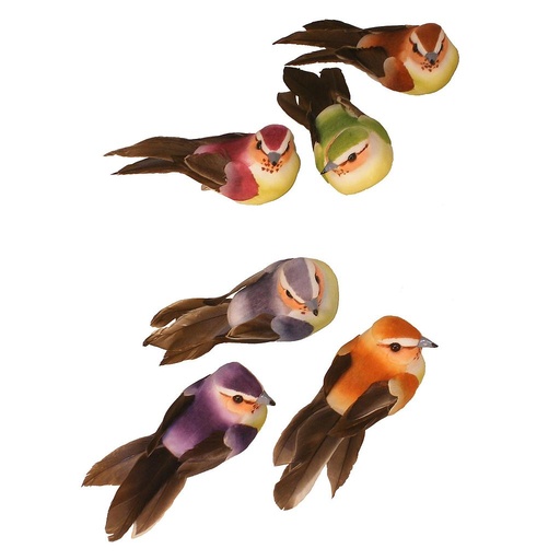 [B6610] 3" YELLOW BREASTED BIRD MUSHROOM/FEATHER 6-ASST W/CLIP