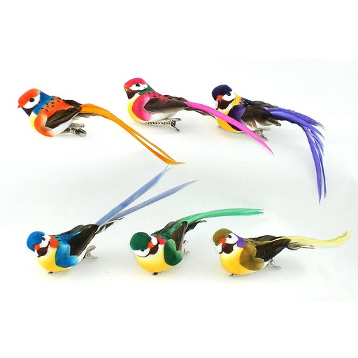 [B6625] 5" LONG TAIL BIRD MUSHROOM/FEATHER 6-AST W/CLIP