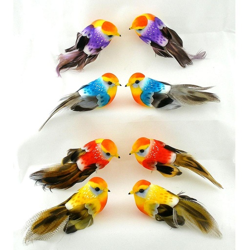 [B6632] BIRD 3.5" MUSHROOM/FEATHER 4-ASST W/CLIP