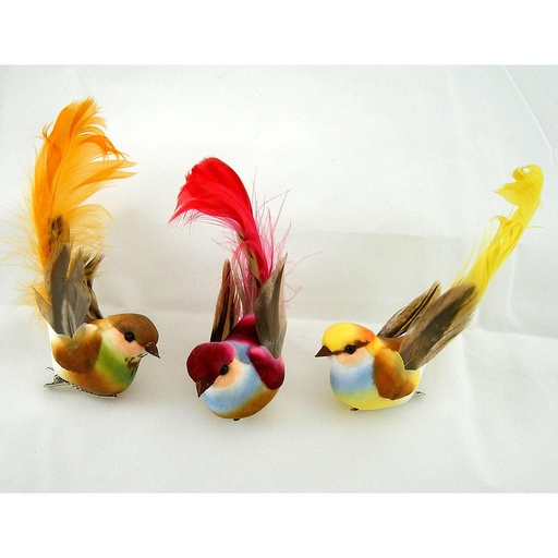 [B6633] BIRD 5.5" MUSHROOM/FEATHER 3-ASST W/CLIP