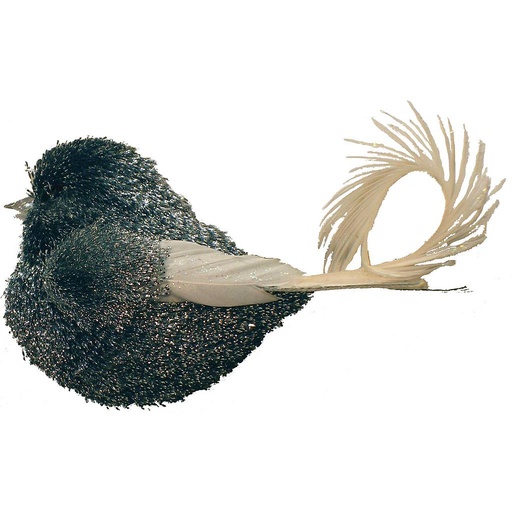 [B66485] SILVER 4.5" GLIT CURLY TAIL BIRD